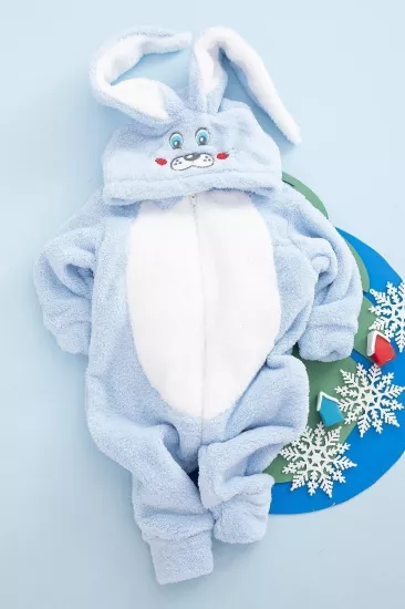 Vavbaby Welsoft Unisex Fermuarlı Peluş Kışlık Bebek Uyku Tulumu Çocuk Tulumu ve Kostümü Tavşan